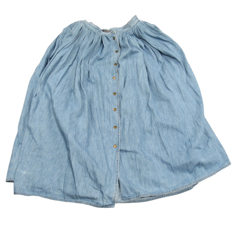 Lizwear Vintage Denim Midi Skirt Light Wash Button Front Pleated Blue Women Sz 8